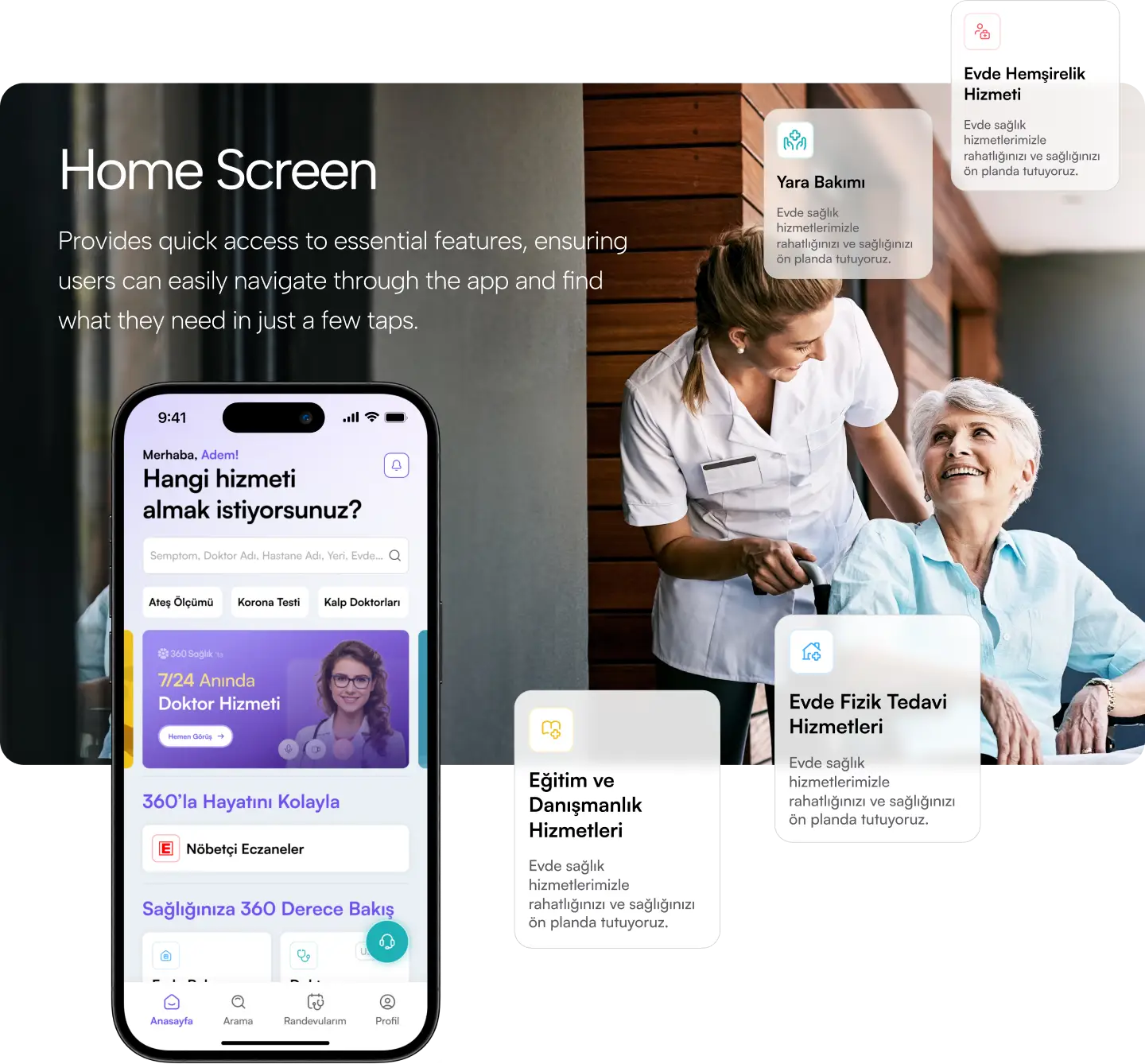360 Sağlık mobile app home screen